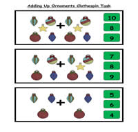 Adding Up Ornaments Clothespin Task