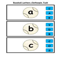 Baseball Letter Clothespin Task