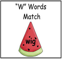 "W" Words Match File Folder Game
