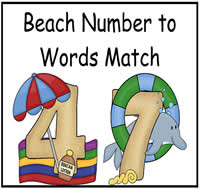 Beach Number to Words Match File Folder Game