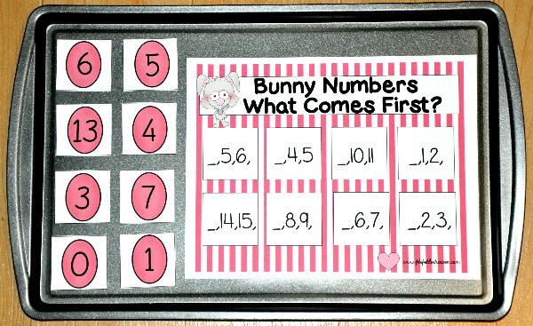 \"Which Number Comes First?\" Bunny Cookie Sheet Activity