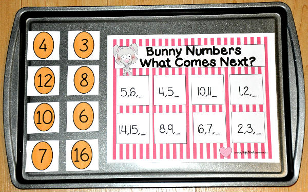 \"Which Number Comes Next?\" Bunny Cookie Sheet Activity