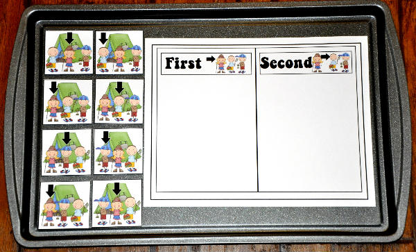 \"First or Second\" Camper Sort Cookie Sheet Activity