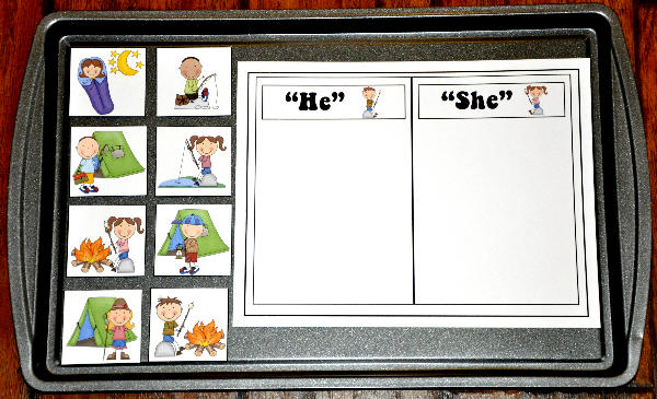 \"He or She\" Campers Sort Cookie Sheet Activity
