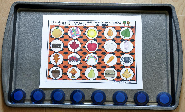 Fall Themed \"Find and Cover\" Cookie Sheet Activities