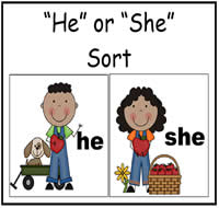 \"He\" or \"She\" Sort File Folder Game